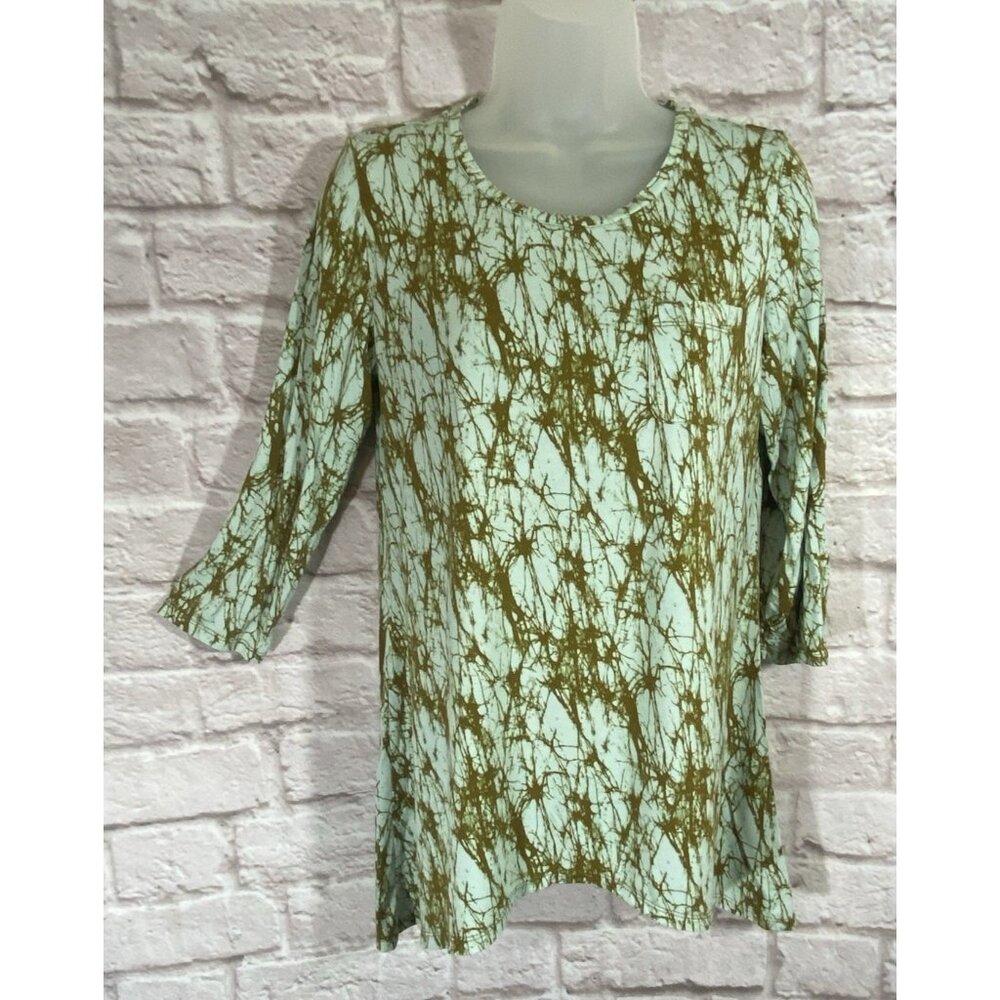 Logo Lori Goldstein‎ Soft Stretchy Splatter Tunic Top Small S Tie Dye 3/4 Sleeve